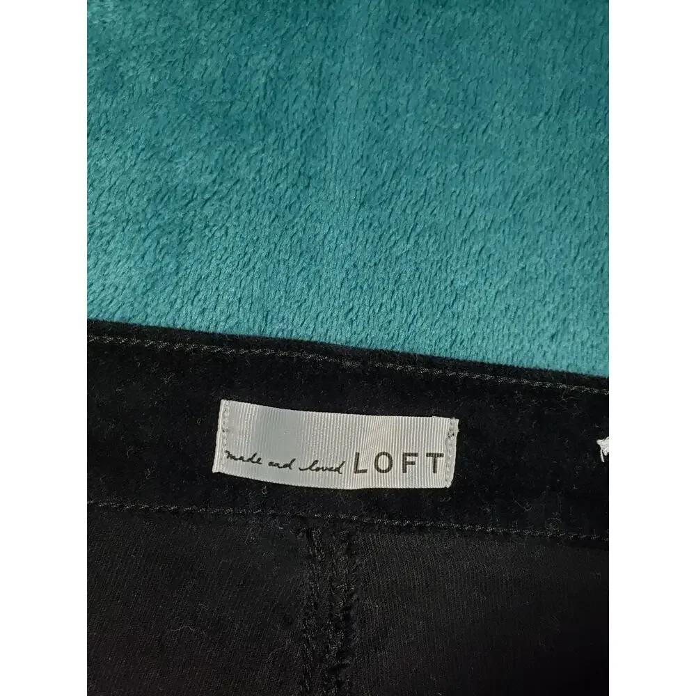 Loft Jeans Size 0 Women Black Pants Corduroy Stretch Mid Rise Flared Wide Leg